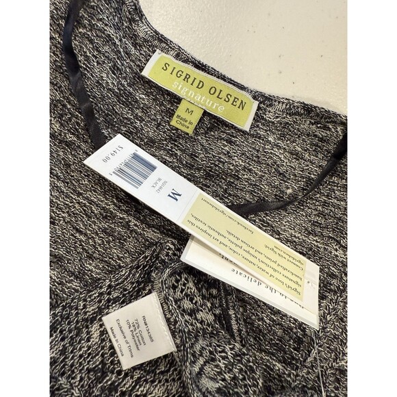 NEW Sigrid Olsen Open Front Cardigan Vest Womens Medium Open Knit Tassles Cotton - Picture 3 of 5